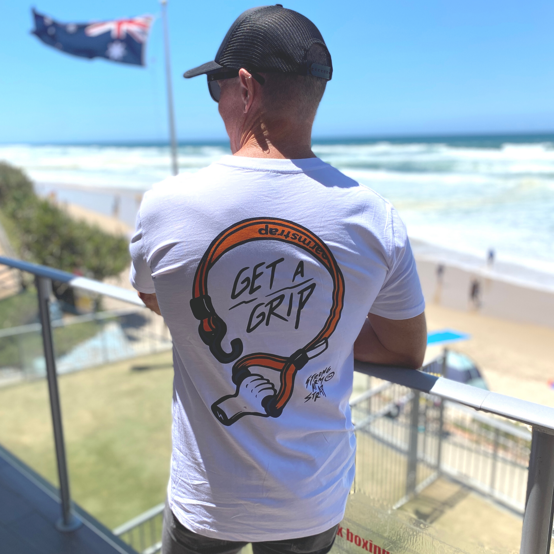 Get A Grip Tee - White – strongarmstrap